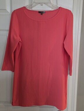 Judy P Coral 3/4 Sleeve Microfiber Scoop Neck Dress Medium